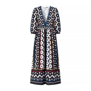 Fashion Elegant Deep V-Neck Printed Long Sleeve Dress