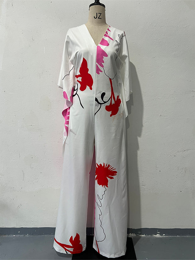 Fashionable Contrast Color, V-neck Design Slim Jumpsuit