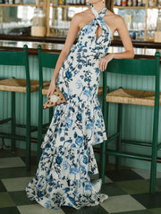 Ruffled Hem Floral Print Maxi Dress