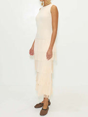 Sleeveless Knit Fringd Maxi Dress