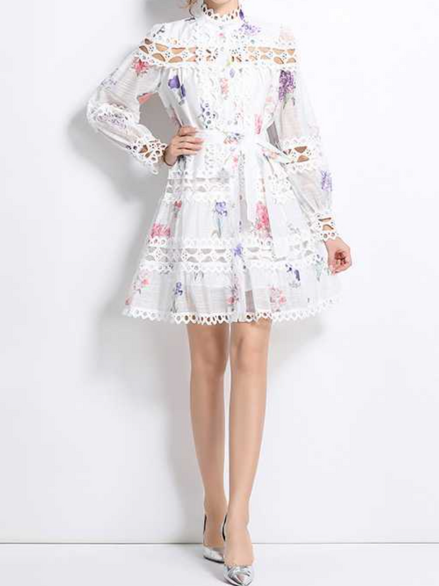 Classy Stand Collar Printed Dress