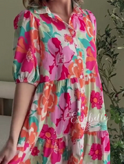 Puff Sleeve Printed Shirt Dress