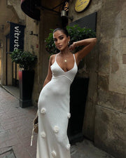 V-neck 3D effect knitted suspender dress