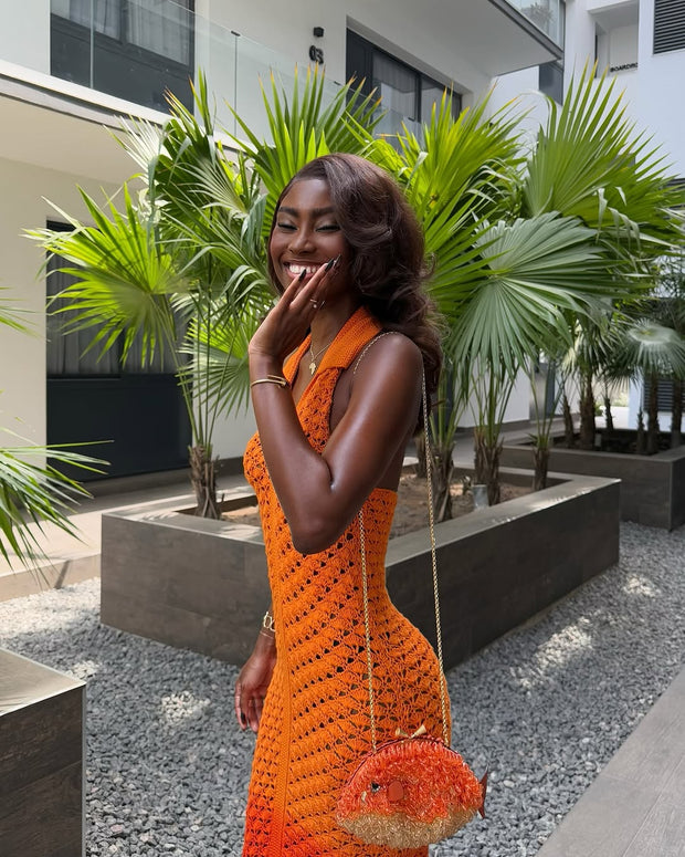 Orange Knit Sleeveless Dress