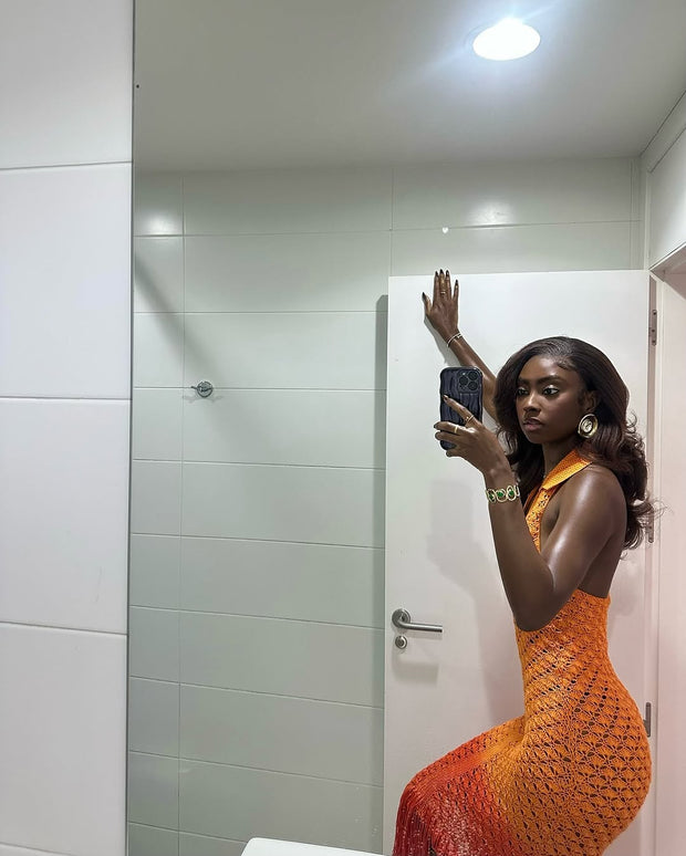 Orange Knit Sleeveless Dress