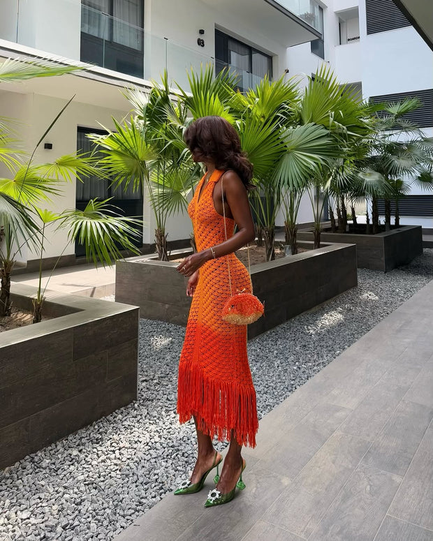 Orange Knit Sleeveless Dress
