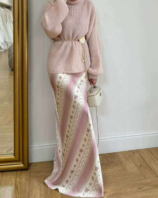 Striped Gentle Floral Long Skirt