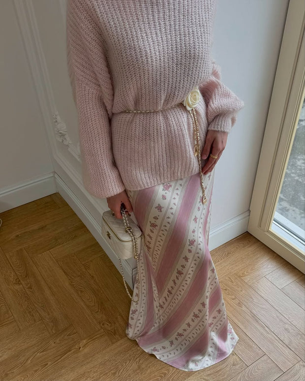 Striped Gentle Floral Long Skirt