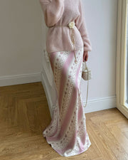 Striped Gentle Floral Long Skirt