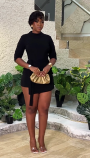 Black Fitted Side Tie Long Sleeve Dress