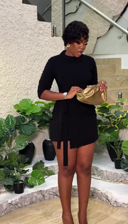 Black Fitted Side Tie Long Sleeve Dress