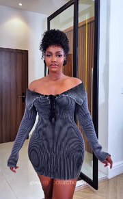 Temperament line long sleeve hip dress