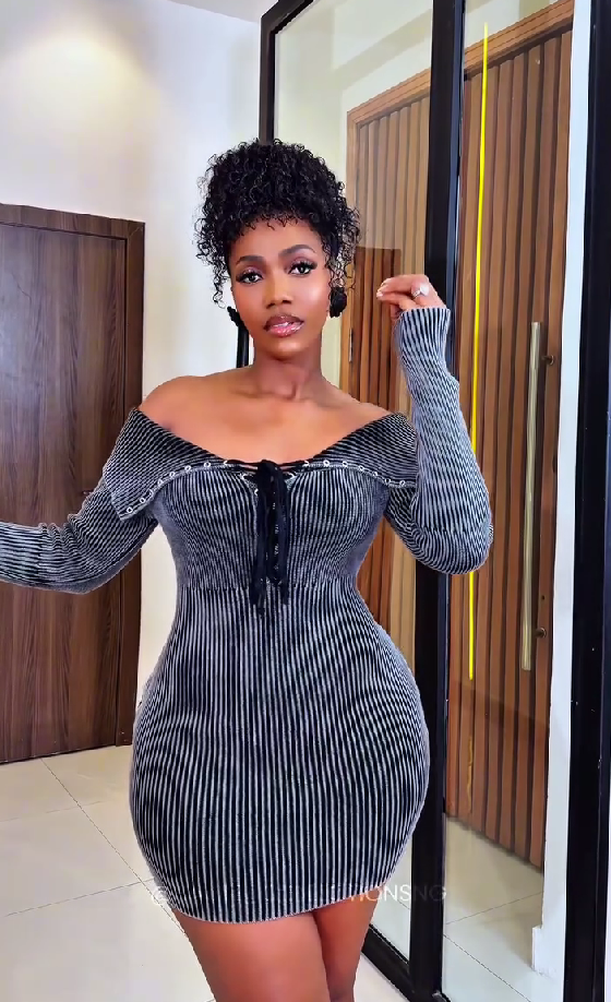 Temperament line long sleeve hip dress
