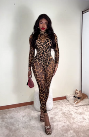 Sexy mesh see-through leopard print jumpsuit