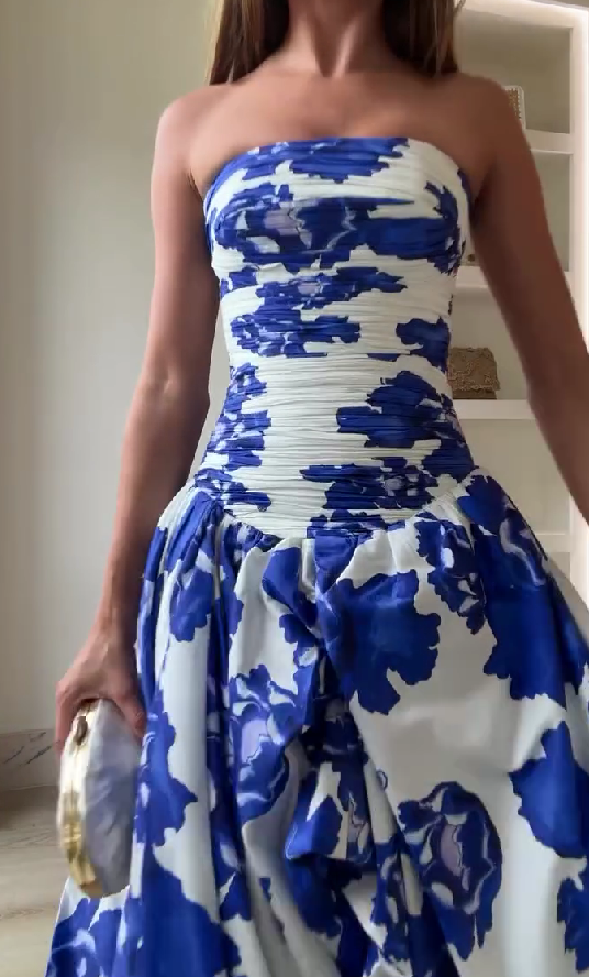 European and American style printed tube top dress