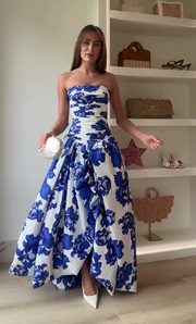 European and American style printed tube top dress
