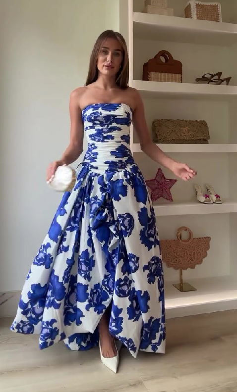 European and American style printed tube top dress