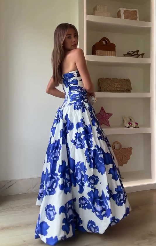 European and American style printed tube top dress