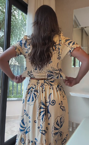 Temperament slim fit printed puff sleeve dress