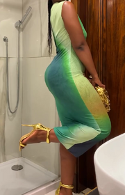 Fashion Print Off-shoulder Sleeveless Gradient Dress