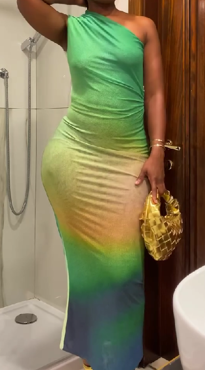 Fashion Print Off-shoulder Sleeveless Gradient Dress