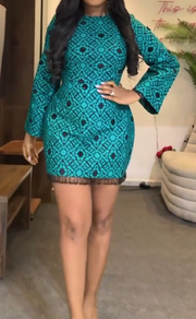 Long-sleeved elegant printed dress