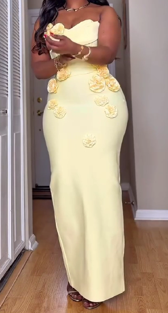 Yellow floral sleeveless backless dress