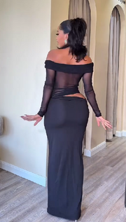 Temperament sexy one shoulder mesh see-through dress