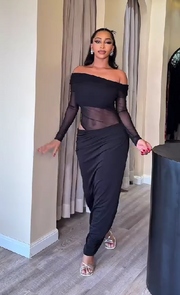 Temperament sexy one shoulder mesh see-through dress