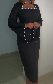 Button-embellished long-sleeved dress
