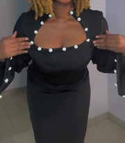 Button-embellished long-sleeved dress