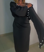 Button-embellished long-sleeved dress