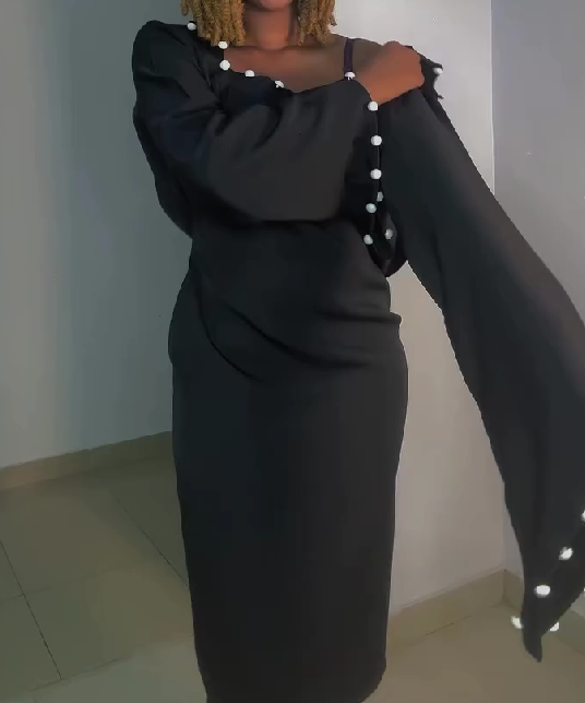 Button-embellished long-sleeved dress