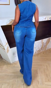 2025 Spring and Summer New Sleeveless Vest Denim Suit
