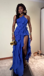 Sleeveless irregular ruffle dress