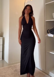 Deep V Sexy Sleeveless Lace-up Halter Dress