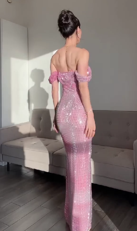 Sexy strapless rhinestone dress