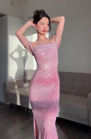 Sexy strapless rhinestone dress