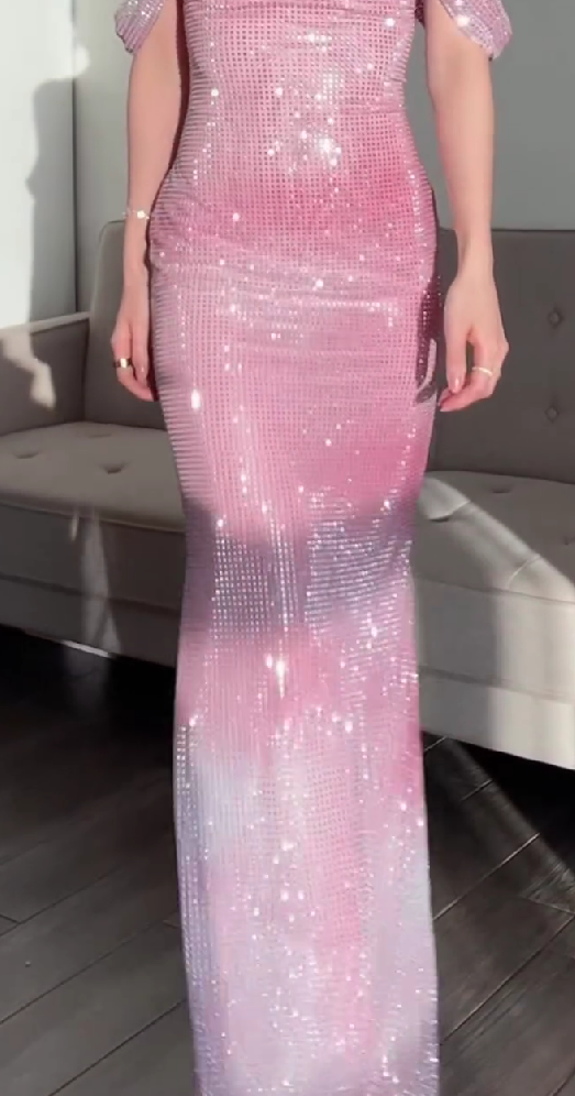 Sexy strapless rhinestone dress