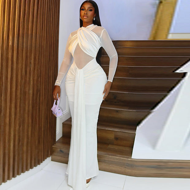 Elegant and simple solid color pleated wrap dress
