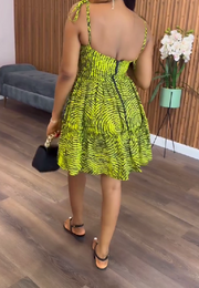 Holiday style high-end printed suspender dress