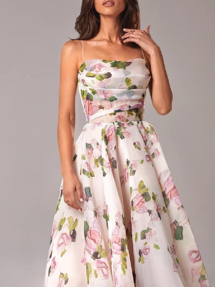 Strapless Sleeveless Printed Swing Dress