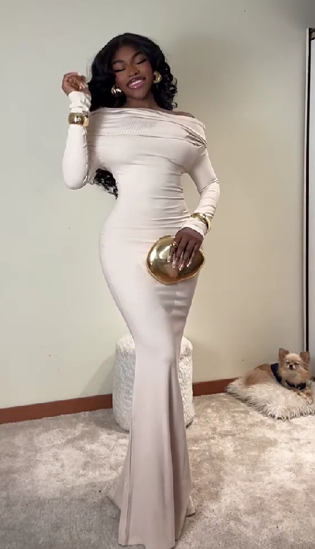 Off-shoulder long-sleeved dress