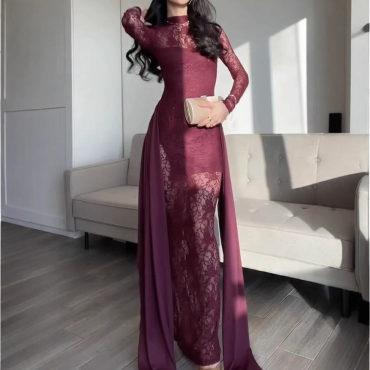 Long Sleeve Lace Turtleneck Dress