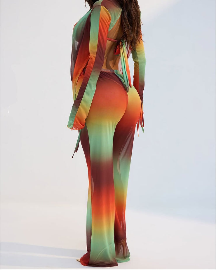 Beach holiday style rainbow color suit