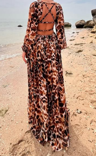 Ruffle sleeves elegant long patchwork irregular dress