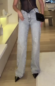 Washed jeans with diamond mesh