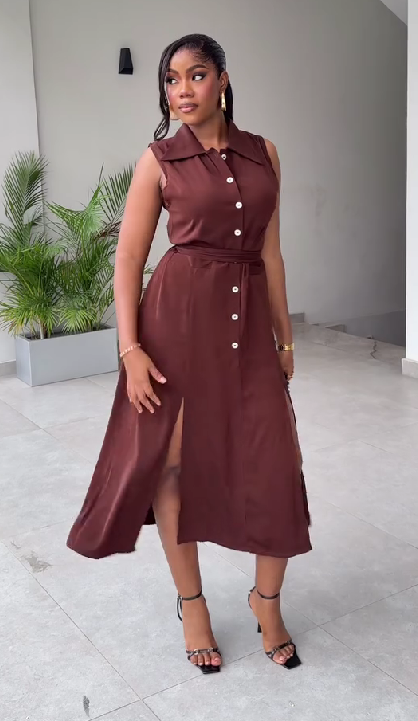 Brown Sleeveless Shirt Dress