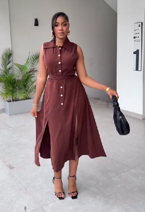 Brown Sleeveless Shirt Dress