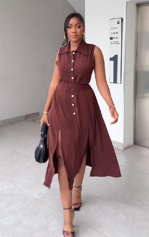 Brown Sleeveless Shirt Dress